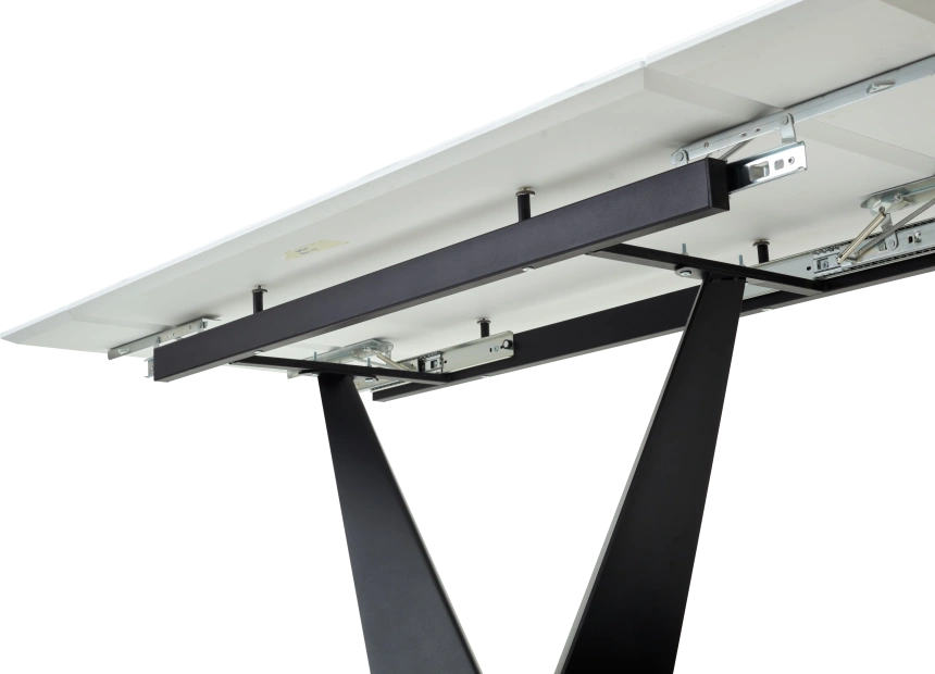 Кухонный стол раздвижной Ниагара 160, белый мрамор, стекло, черный