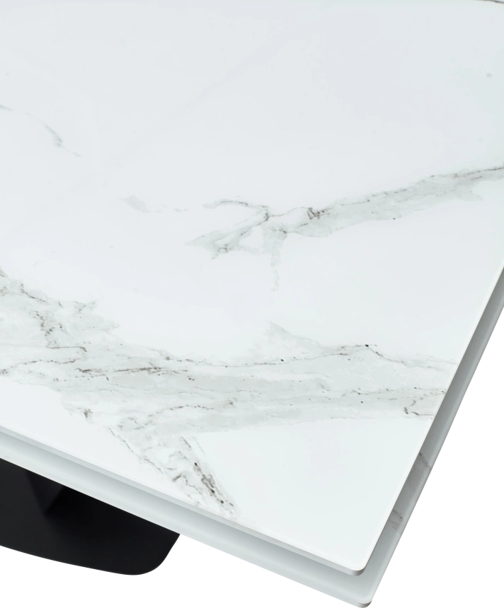 Кухонный стол раздвижной Ниагара 160, белый мрамор, стекло, черный