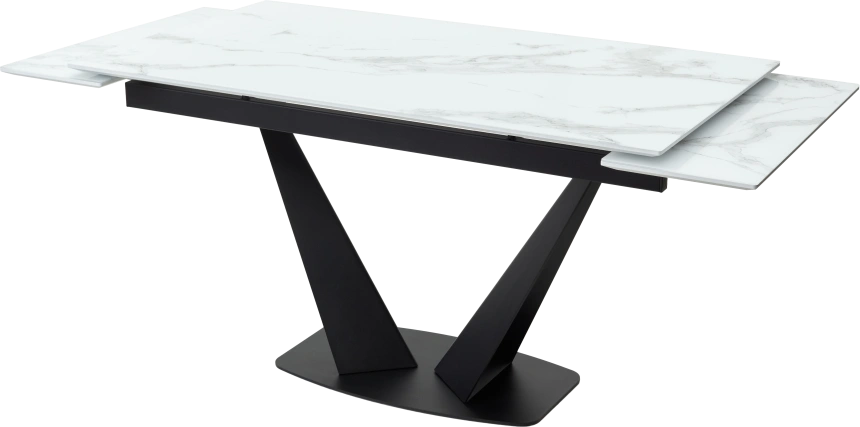 Кухонный стол раздвижной Ниагара 160, белый мрамор, стекло, черный