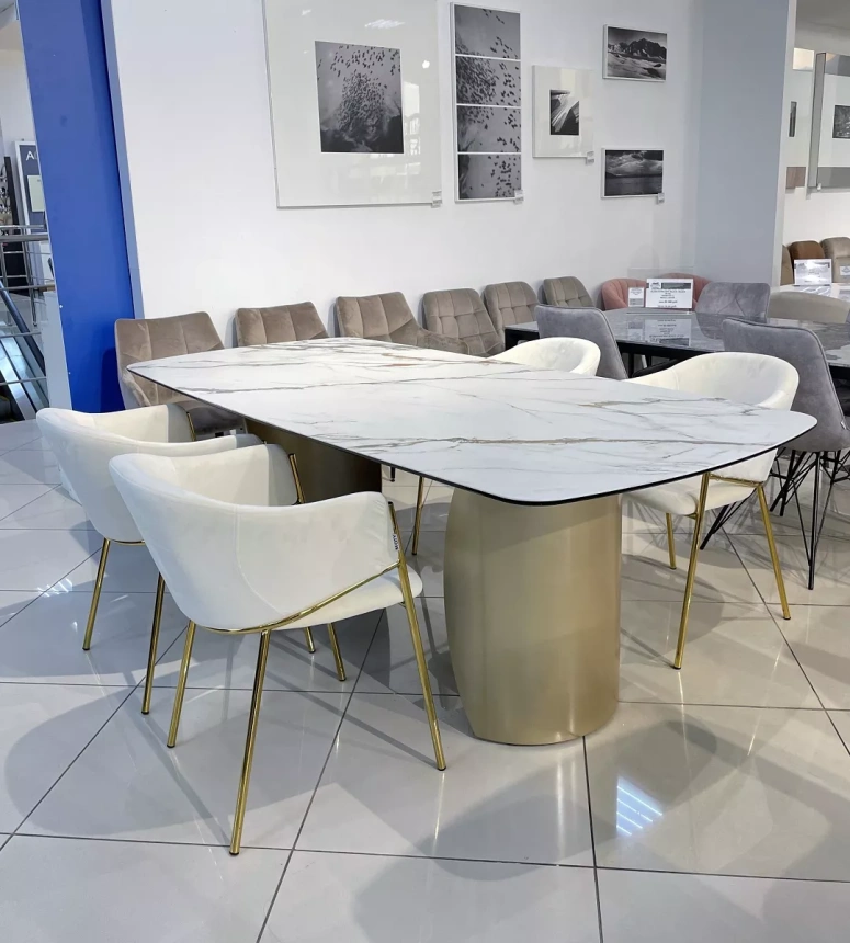 Кухонный стол Bronte 220, KL-188, Контрастный мрамор матовый, итальянская керамика, каркас Шампань