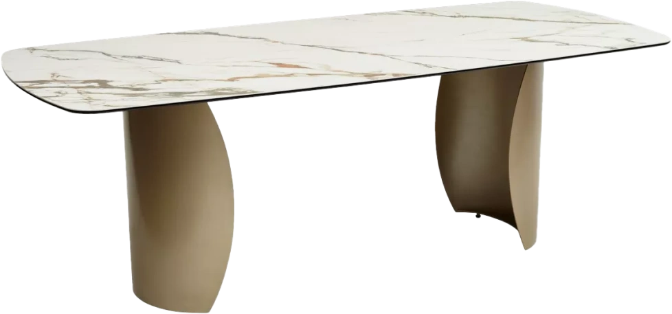 Кухонный стол Bronte 220, KL-188, Контрастный мрамор матовый, итальянская керамика, каркас Шампань