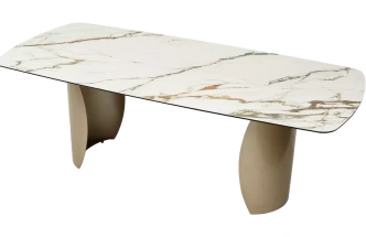 Кухонный стол Bronte 220, KL-188, Контрастный мрамор матовый, итальянская керамика, каркас Шампань