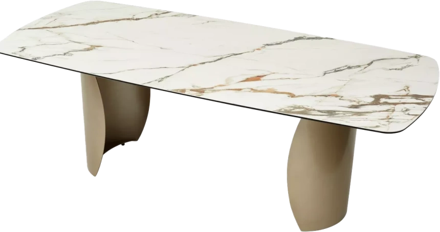 Кухонный стол Bronte 220, KL-188, Контрастный мрамор матовый, итальянская керамика, каркас Шампань