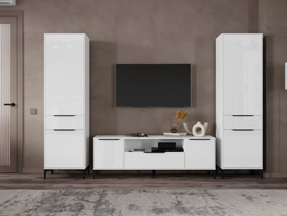 Модульная гостиная Иадама, комплектация 9, белый / белый глянец