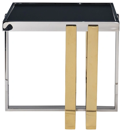 Журнальный стол 47ED-20920, 55x55x55, стекло, черный / хром/ золото