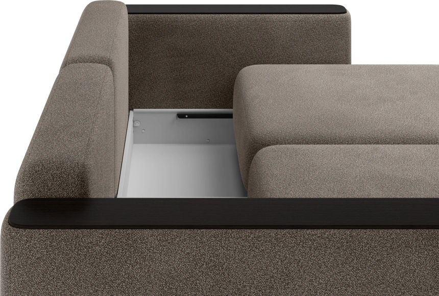 ​Диван прямой Дарио, модель 144, LANA 30 (коричневый), накладки МДФ (венге)