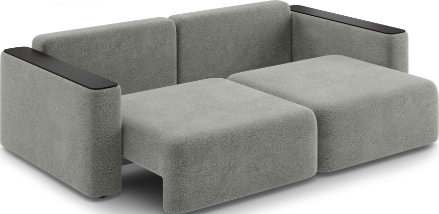 ​Диван прямой Дарио, модель 144, LANA 82 (серый), накладки МДФ (венге)