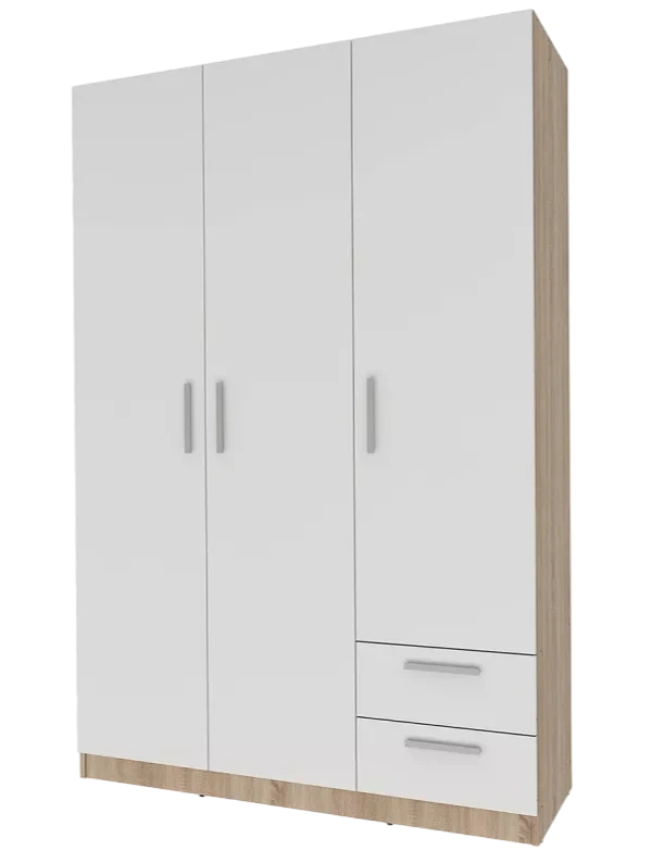 Шкаф трехдверный с ящиками Илга, Дуб сонома / Белый