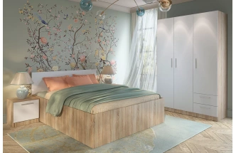 Шкаф трехдверный с ящиками Илга, Дуб сонома / Белый