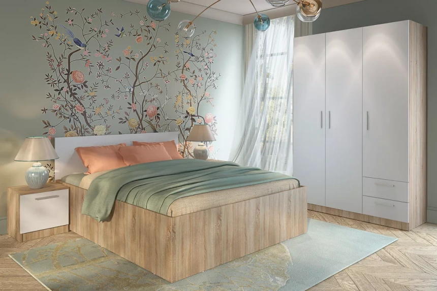 Шкаф трехдверный с ящиками Илга, Дуб сонома / Белый