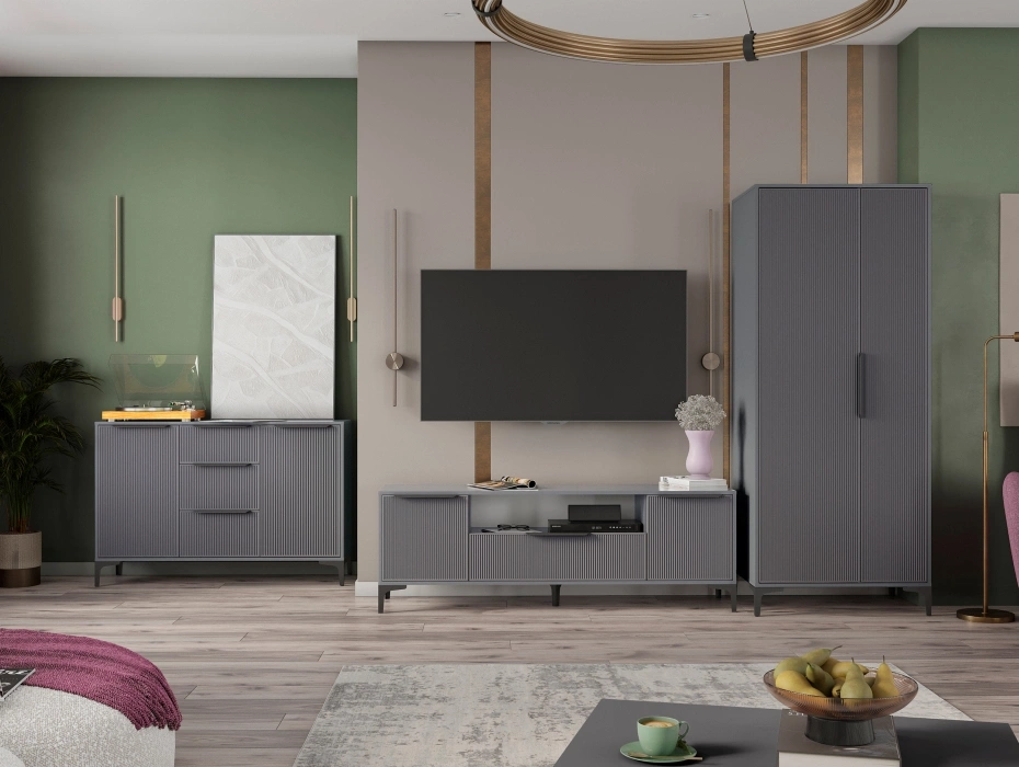 Модульная гостиная Иадама, комплектация 2, графит / графит софт