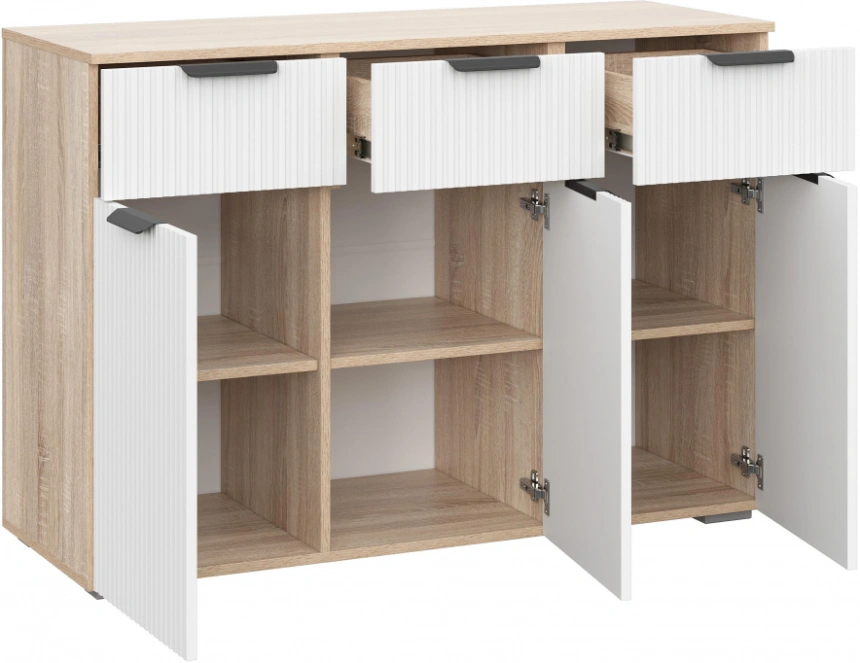 Комод Стокгольм КМ03-1200, дуб сонома / line софт пломбир