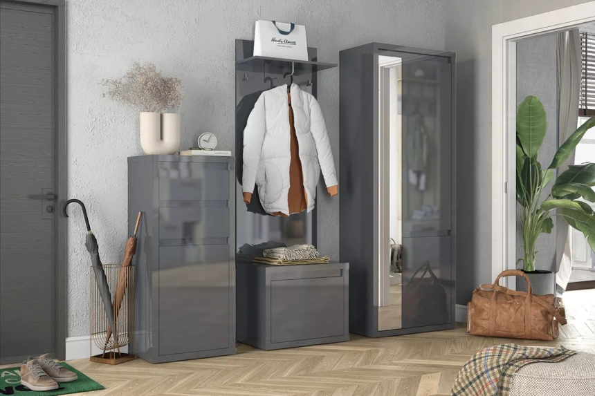 Модульная прихожая Норден 2, Серый глянец