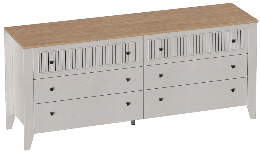 Комод Валенсия, на ножках, с шестью ящиками, персидский жемчуг / дуб натуральный светлый