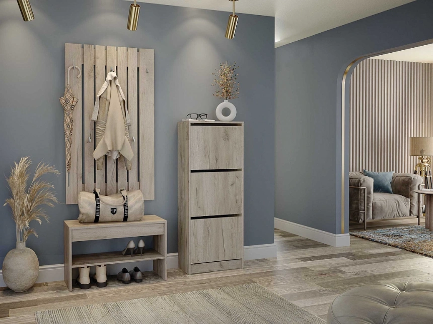 Модульная прихожая Лофт 117.11, с большой вешалкой, дуб крафт серый 