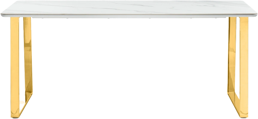 Кухонный стол Селена 2, 180x90x77, керамика, белый мрамор, каркас золотой