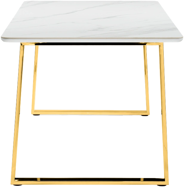 Кухонный стол Селена 2, 180x90x77, керамика, белый мрамор, каркас золотой