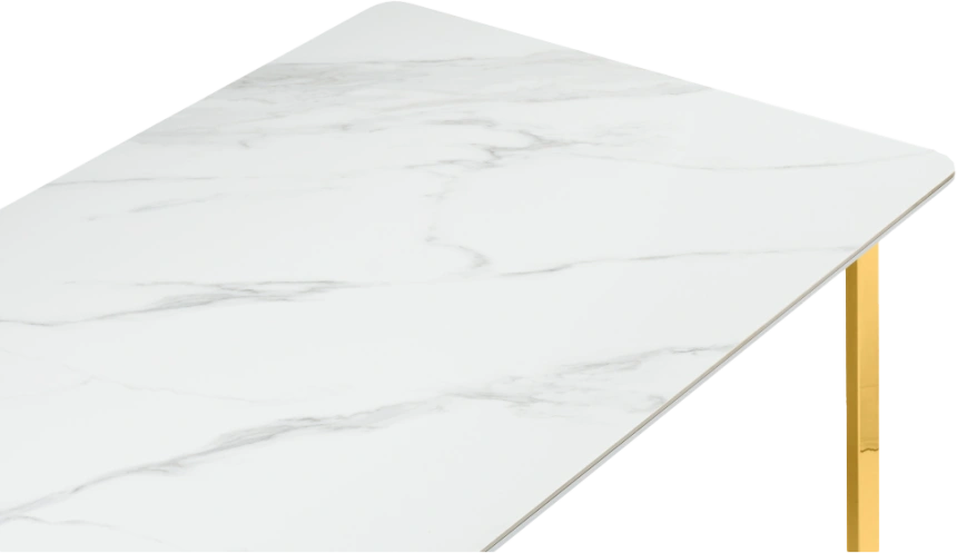 Кухонный стол Селена 2, 180x90x77, керамика, белый мрамор, каркас золотой