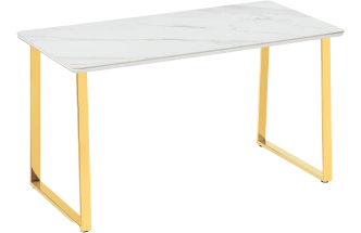 Кухонный стол Селена 2, 180x90x77, керамика, белый мрамор, каркас золотой