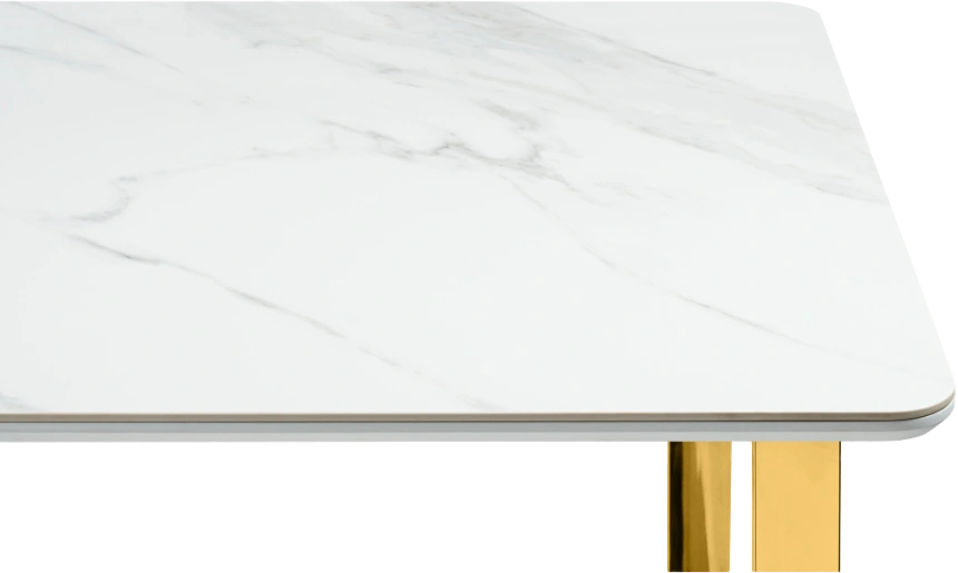 Кухонный стол Селена 2, 180x90x77, керамика, белый мрамор, каркас золотой