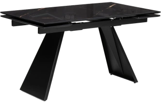 Кухонный обеденный раздвижной Хорсборо, 140(200), стекло, обсидиан, каркас черный