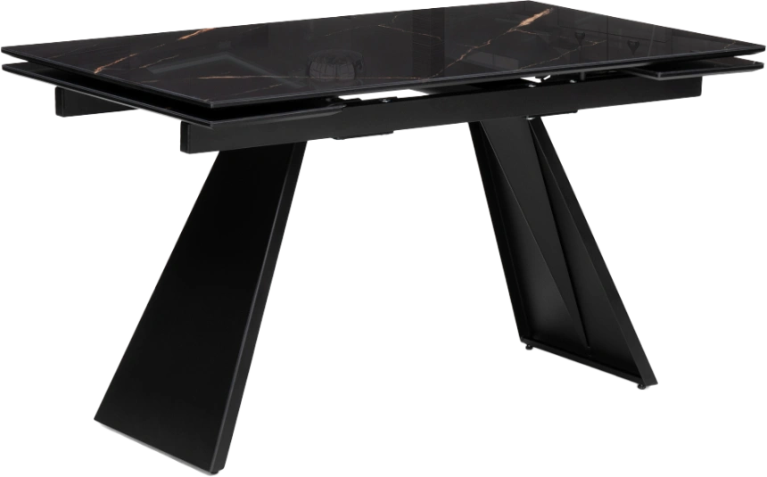 Кухонный обеденный раздвижной Хорсборо, 140(200), стекло, обсидиан, каркас черный