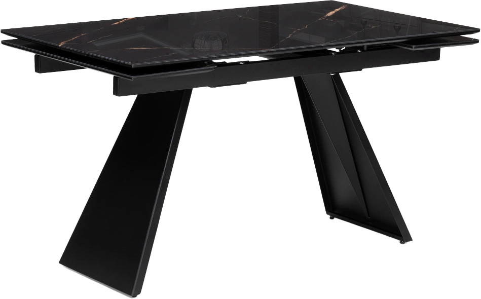 Кухонный обеденный раздвижной Хорсборо, 140(200), стекло, обсидиан, каркас черный