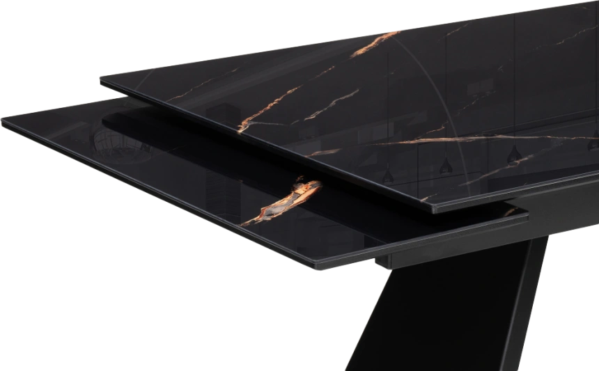 Кухонный обеденный раздвижной Хорсборо, 140(200), стекло, обсидиан, каркас черный