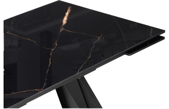 Кухонный обеденный раздвижной Хорсборо, 140(200), стекло, обсидиан, каркас черный