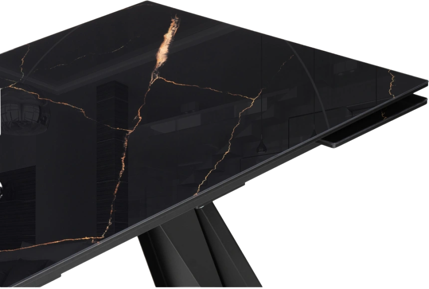 Кухонный обеденный раздвижной Хорсборо, 140(200), стекло, обсидиан, каркас черный