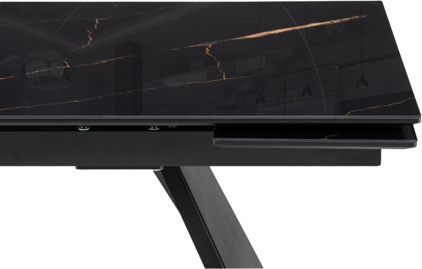 Кухонный обеденный раздвижной Хорсборо, 140(200), стекло, обсидиан, каркас черный