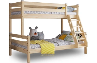 Кровать двухъярусная Адель 2, с наклонной лестницей, прозрачный лак