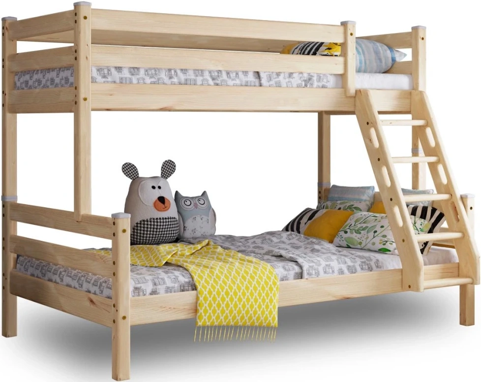 Кровать двухъярусная Адель 2, с наклонной лестницей, прозрачный лак