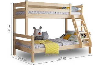 Кровать двухъярусная Адель 2, с наклонной лестницей, прозрачный лак