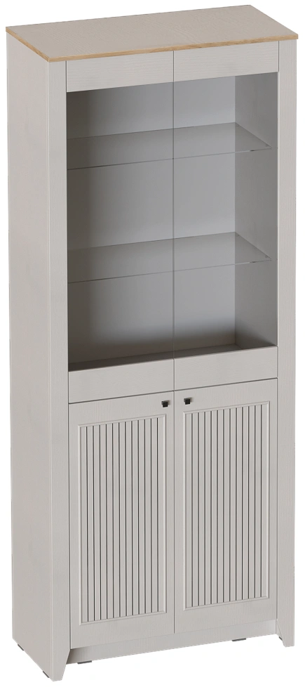 Шкаф-витрина двухдверный Валенсия, со стеклом, персидский жемчуг / дуб натуральный светлый