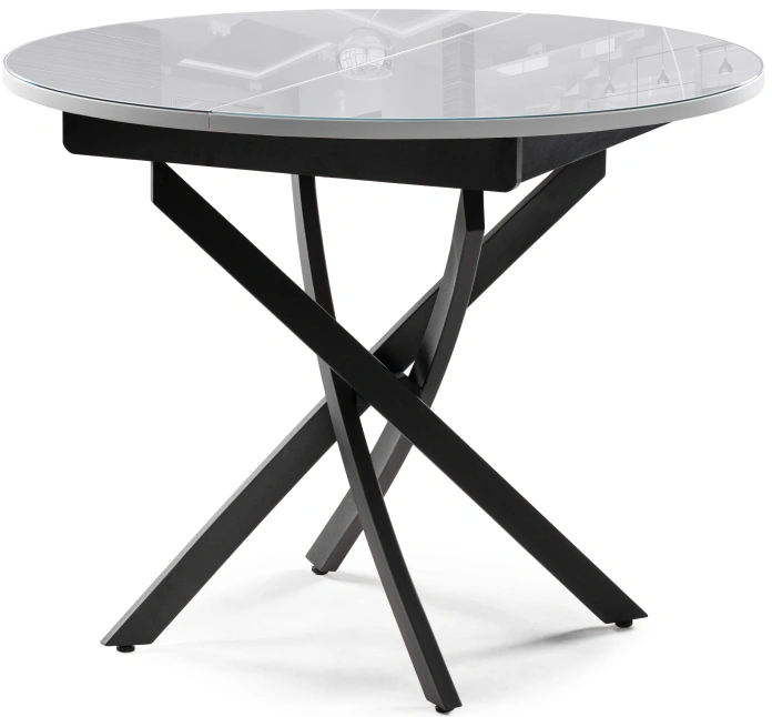 Кухонный раздвижной стол Лауриц, 100(130)х100х80, стекло, черный / белый 