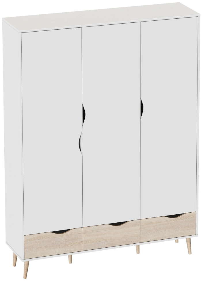 Шкаф трехстворчатый Соната, распашной для одежды, белый фон / дуб сонома