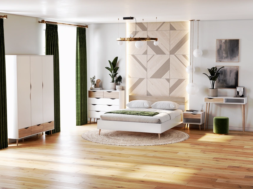 Шкаф трехстворчатый Соната, распашной для одежды, белый фон / дуб сонома