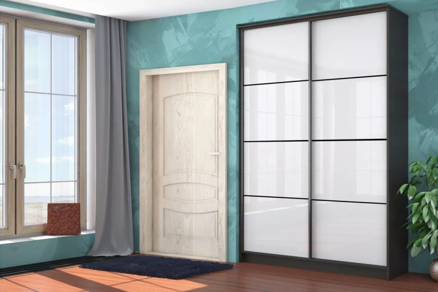 Шкаф-купе Байкал-2 двухдверный, 149x220, Дуб феррара/Белый глянец