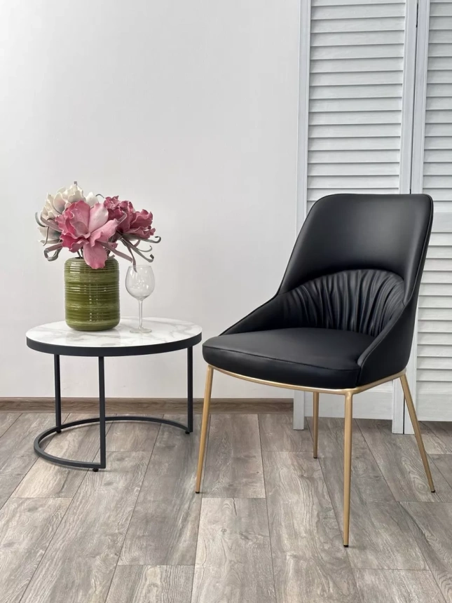 Стул Abriola, мягкий, Black Ti-25, PU, бронзовый каркас