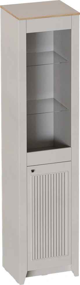 Шкаф-витрина Валенсия, левый, персидский жемчуг / дуб натуральный светлый