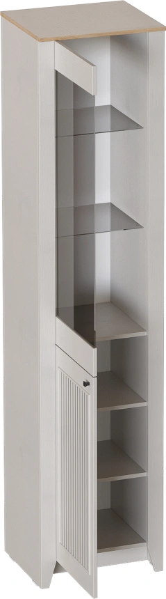 Шкаф-витрина Валенсия, левый, персидский жемчуг / дуб натуральный светлый