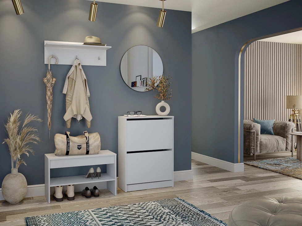 Модульная прихожая Лофт 117.12, с вешалкой настенной с полкой, Белый 