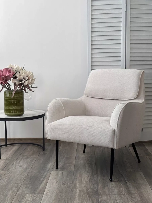 Стул-кресло Magda, Cato-01 белый, ткань, черный каркас