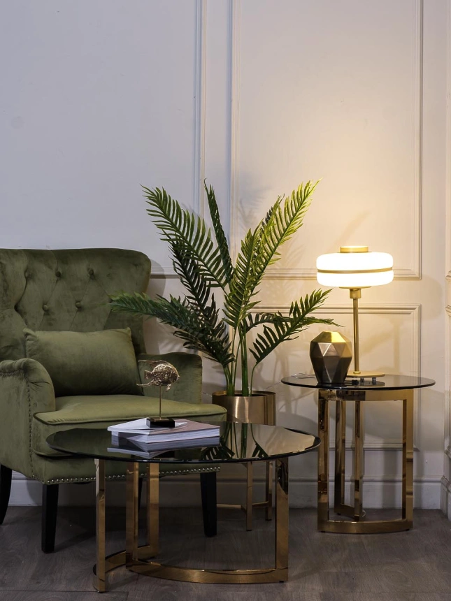 Журнальный стол 47ED-CT062GOLD, 90x90x45, закаленное стекло темное, прозрачный / золото 