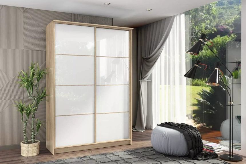 Шкаф-купе Байкал-2 двухдверный, 177x220, Дуб сонома/Белый глянец