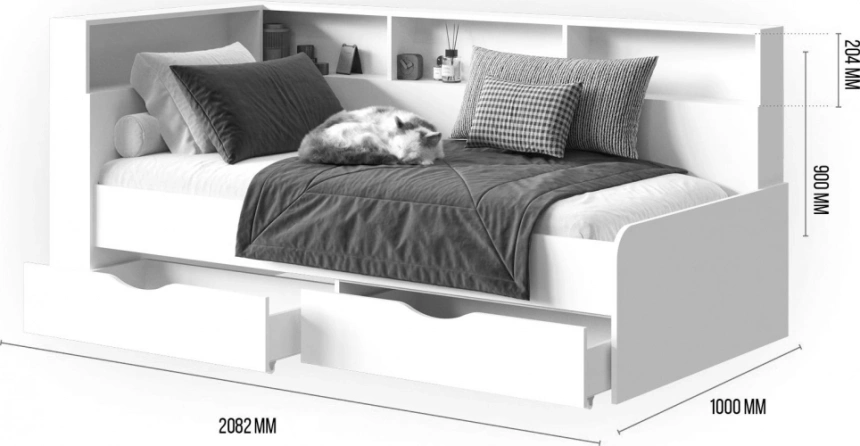 Кровать-тахта Амер, 190x80, белый / дуб вотан