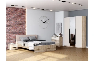 Шкаф трехдверный с обрамлением Мишель, с зеркалом, дуб крафт серый / оливин