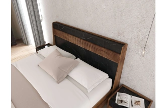 Кровать Браун, двуспальная, таксония / мрамор неро маркина