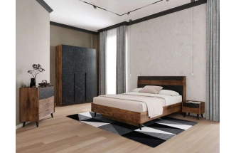 Кровать Браун, двуспальная, таксония / мрамор неро маркина